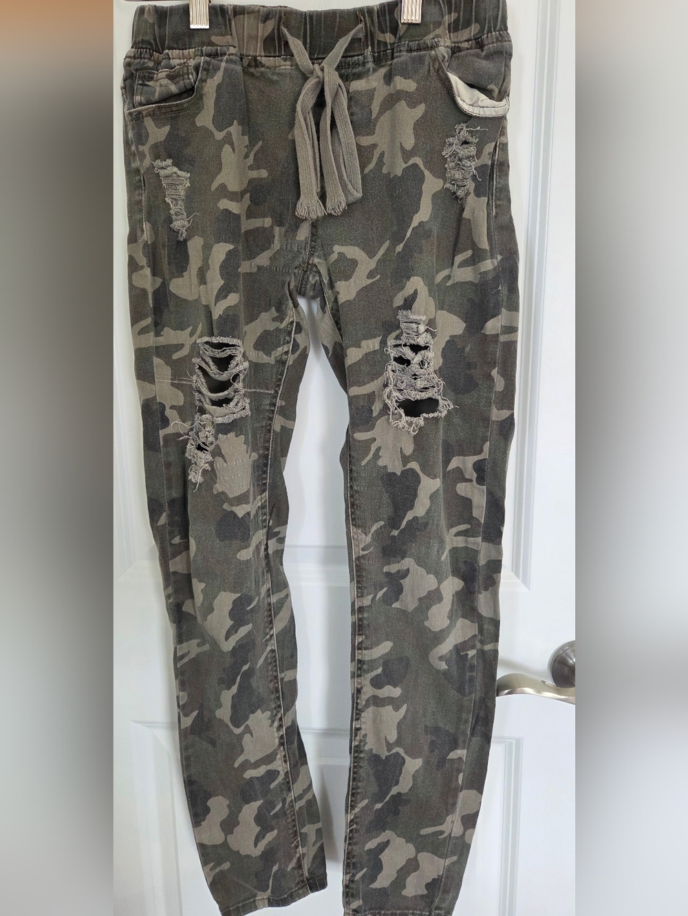 Kids Camo Drawstring Joggers - Olive Green